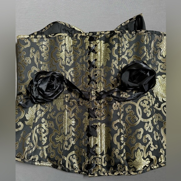 Gold and black brocade overbust corset - Picture 2 of 9